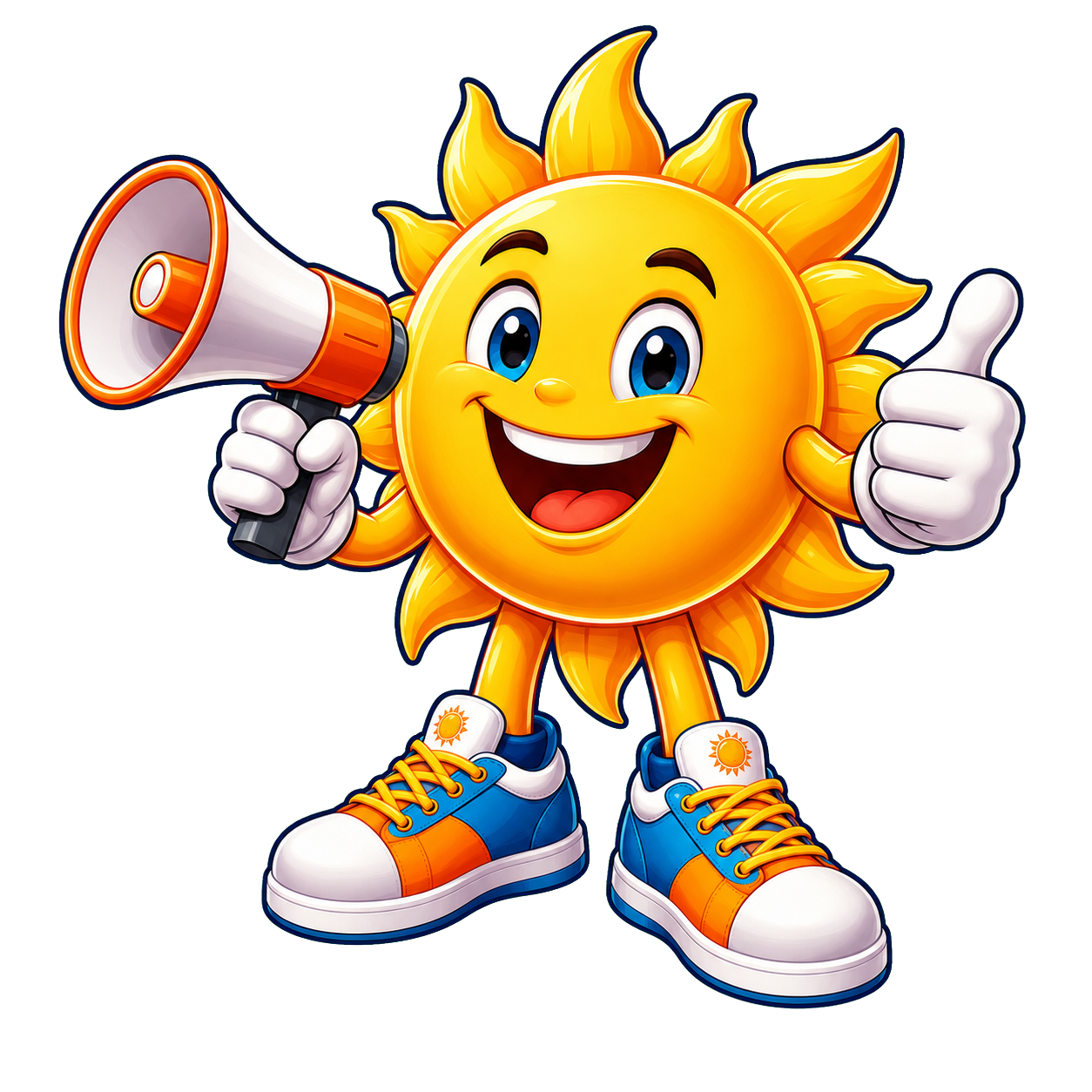 My Daily Advertising sunshine mascot holding a megaphone